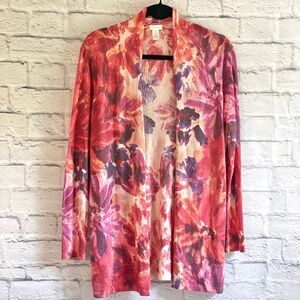 CHICO'S FLORAL LONG CARDIGAN SIZE 1